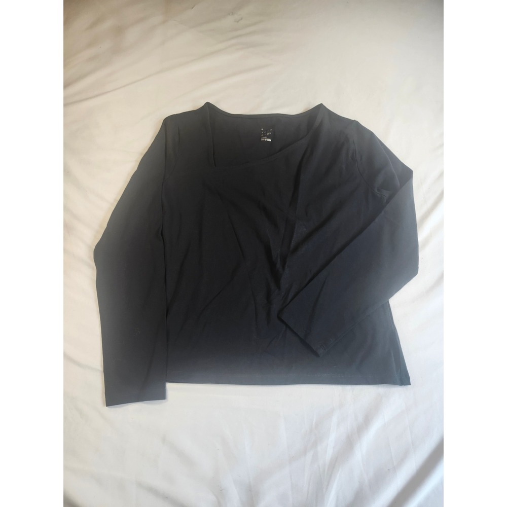 A New Day Womens Large Black Asymmetrical Neck Long Sleeve Knit Top Wrap Style